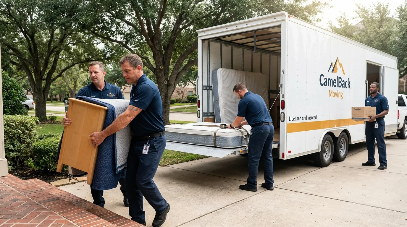 Crew loading residential truck for cross-state move from Garland, UT