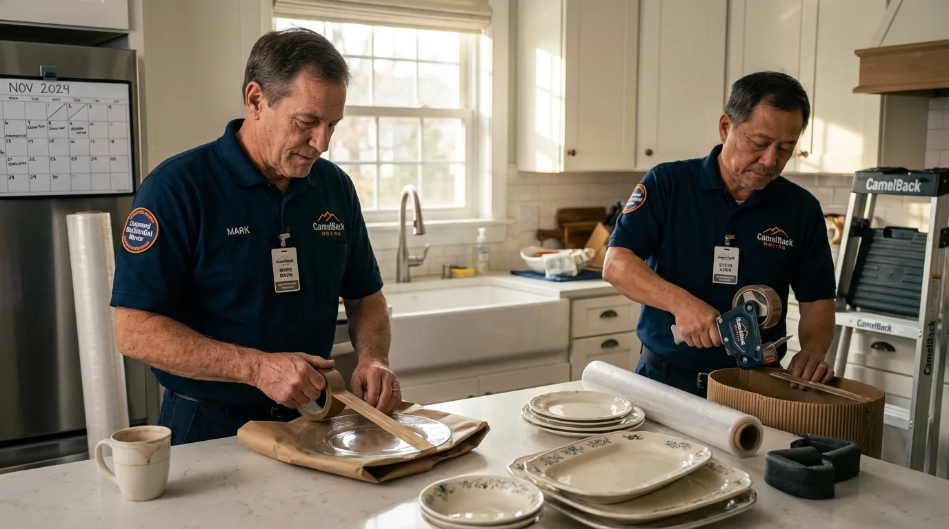 Professional crew packing kitchen dishware in Garland, UT